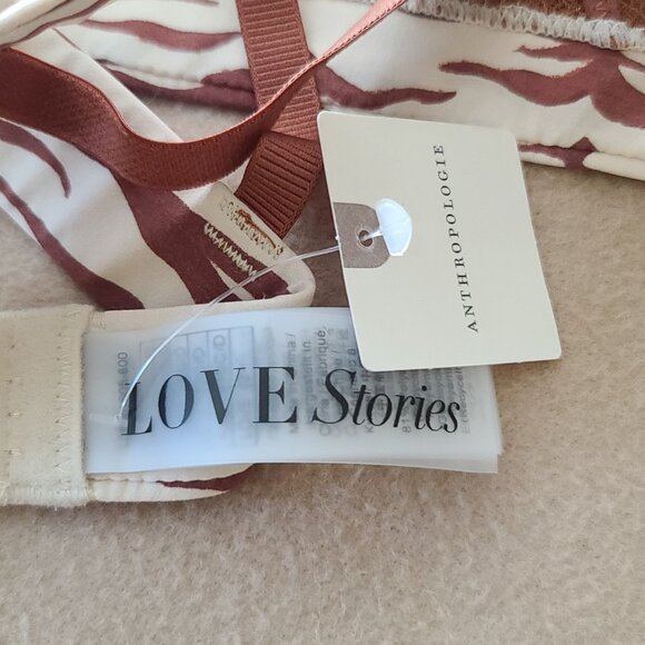 Anthropologie Love Stories Love Lace Zebra Print Bra Sz 32 A/B Brown Cream NWT - Picture 3 of 12